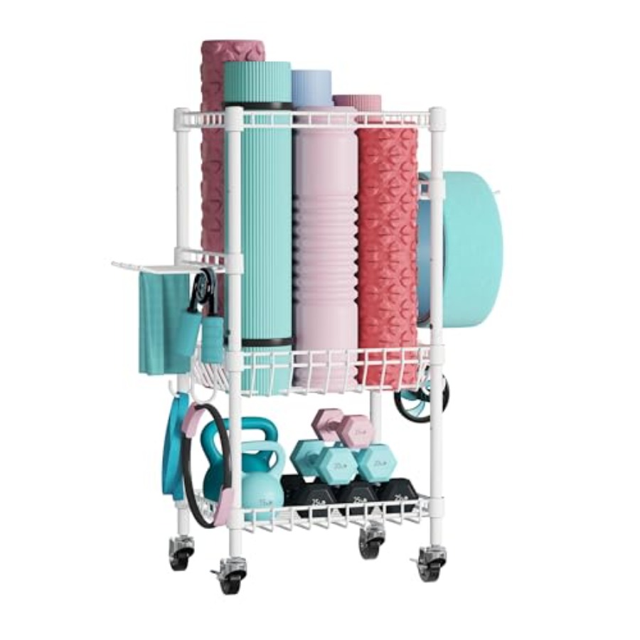 Home Gym Yoga Mat Storage - Home Gym Storage Rack with Wheels