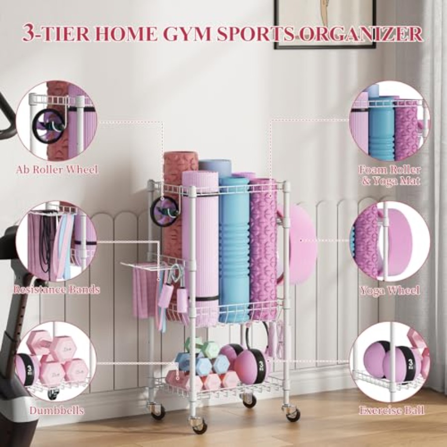 Home Gym Storage Rack with Whe - Home Gym Yoga Mat Storage บทวิจารณ์และราคา