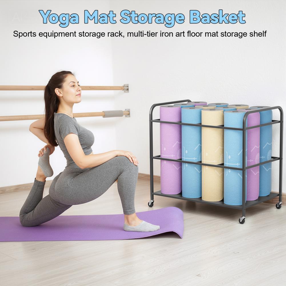 Yoga Mat Storage Rack with Whe - Home Gym Yoga Mat Storage บทวิจารณ์และราคา