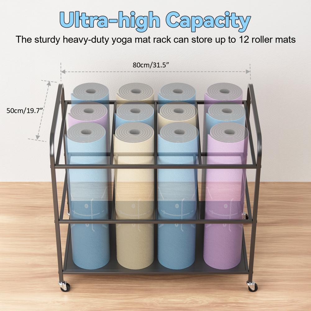 Yoga Mat Storage Rack with Whe - Home Gym Yoga Mat Storage บทวิจารณ์และราคา